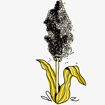 卡通黑色小米穗黄色叶片叶杆矢量