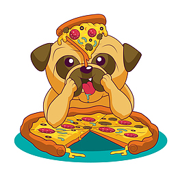 卡通吃披萨的巴哥犬矢量