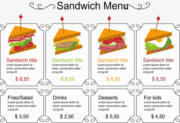 三明治菜单