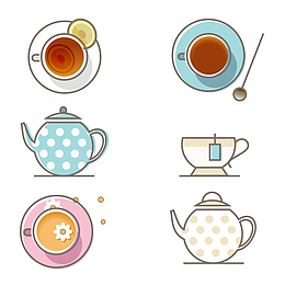 矢量卡通手绘茶杯茶壶