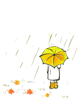 手绘可爱插图雨天撑伞的背影