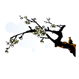 中国风古典水墨水彩花元素免抠图