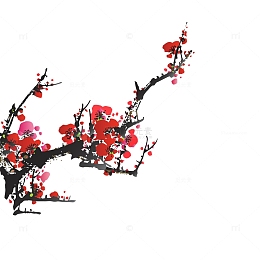 矢量水墨红色腊梅树枝