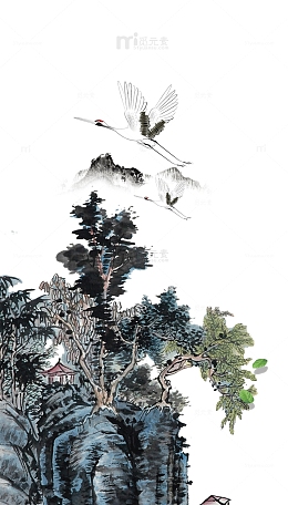 中国风水墨重阳节仙鹤插画
