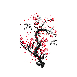 矢量中国风水墨红腊梅