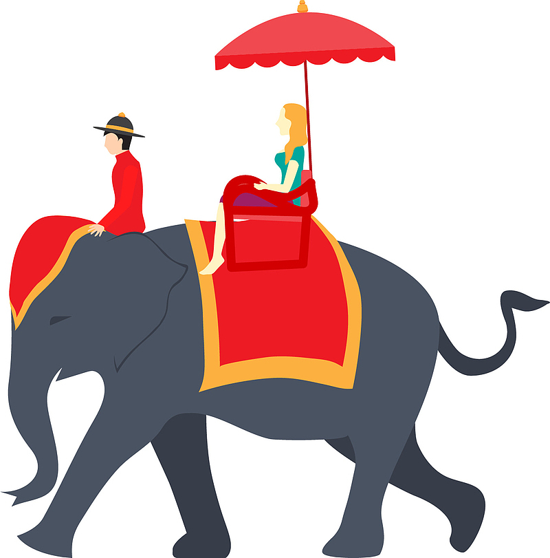 手绘卡通泰国旅游元素骑大象
