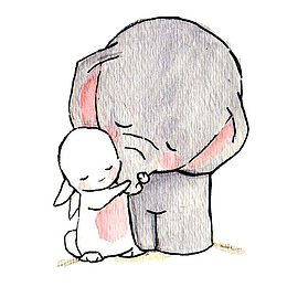 手绘大象兔子相亲相爱