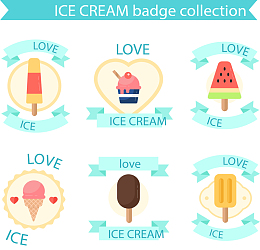 6款彩色夏季雪糕徽章矢量图