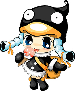 矢量手绘吃冰淇淋的女孩