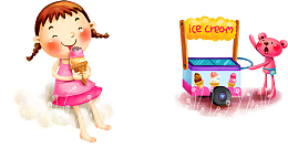 卡通小女孩吃冰淇淋