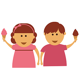 男孩女孩吃冰淇淋