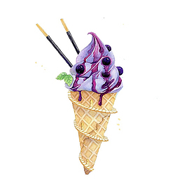 蓝莓蛋筒手绘画素材图片