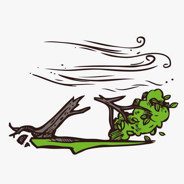 绿色台风吹断大树元素
