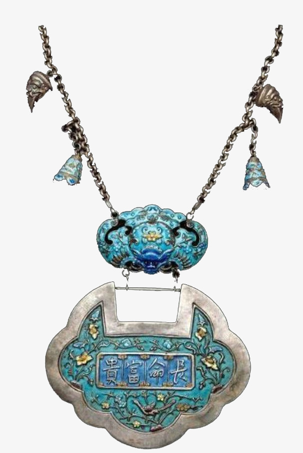 蓝色长命锁素材