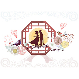 七夕情人节牛郎织女鹊桥相会插画