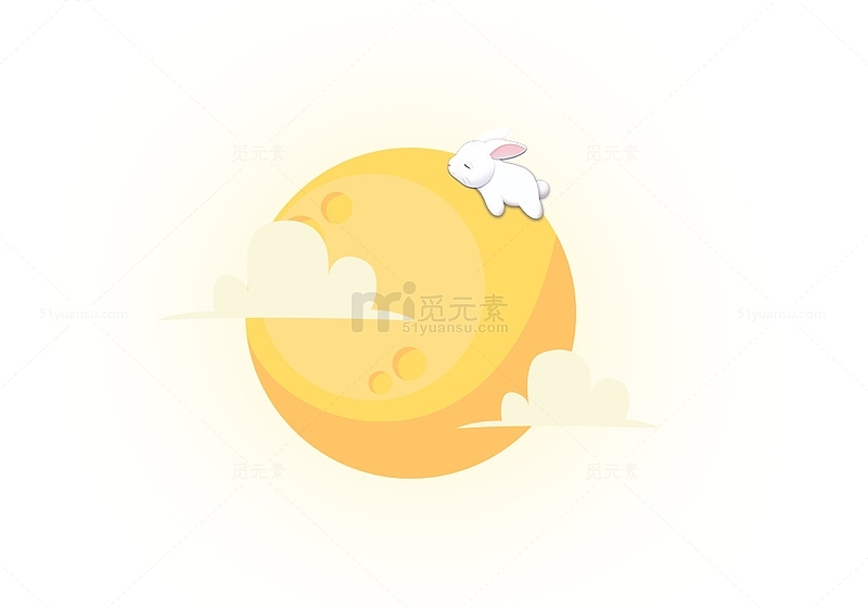 黄色月亮上趴着的兔子