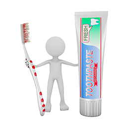 小白人拿着牙刷和牙膏管卡通