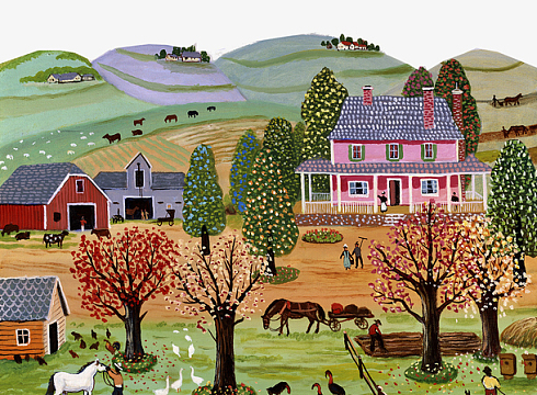 手绘乡村生活装饰插画