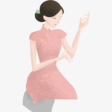 手绘卡通中国风旗袍女人