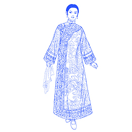 矢量手绘清朝妇人插画