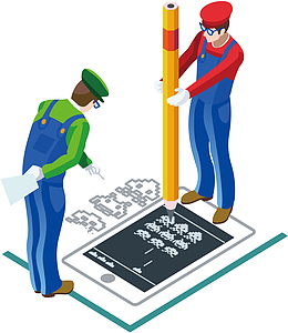 矢量手绘建筑绘图人员