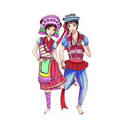 傣族男女手绘图案