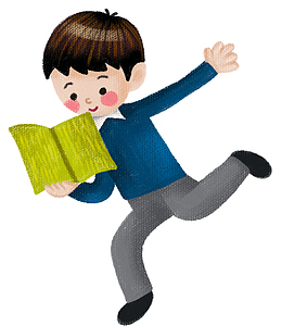 手绘看书的男孩插画