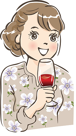 手绘插画风格女士人物喝酒场景素