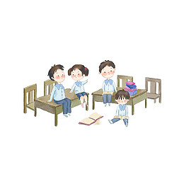卡通手绘漫画人物玩耍的小学生