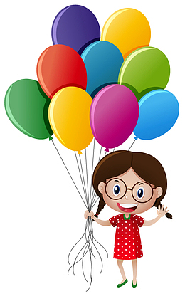 手绘卡通拿着气球的小女孩