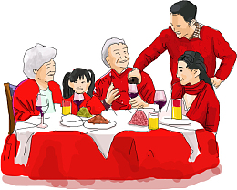 卡通手绘全家吉祥