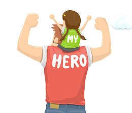 免抠卡通手绘爸爸驮着女儿加油