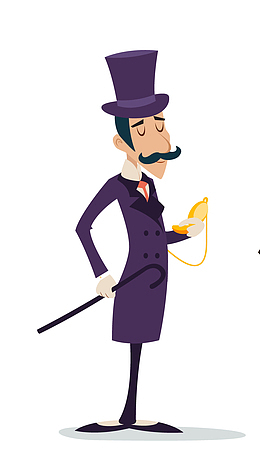 手绘卡通绅士手拿怀表