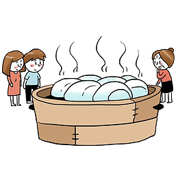 手绘老奶奶卖馒头