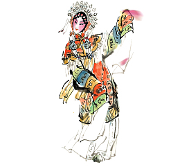 手绘水墨中国画京剧人物插图