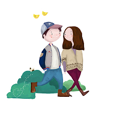 手绘人物插图两人走路