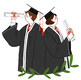 手绘人物插图毕业季穿学士服拿毕