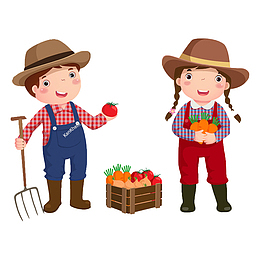 手绘人物收获果实插画