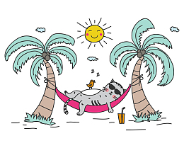 手绘椰子树和睡觉的猫png