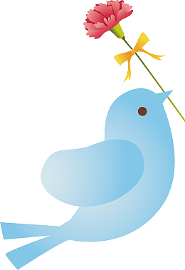 蓝色卡通康乃馨小鸟