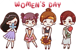 妇女节手绘卡通插画素材