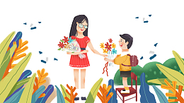 免抠卡通手绘教师节送花给老师的