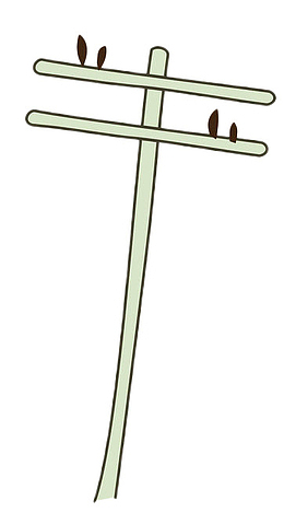 线条手绘电线杆上的小鸟