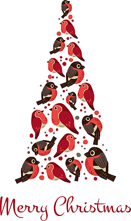 可爱的一群小鸟组成的树