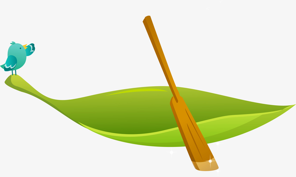 树叶小舟小鸟插图矢量图