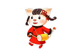 2019猪小福玩打鼓免抠