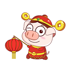 猪小福打灯笼PNG