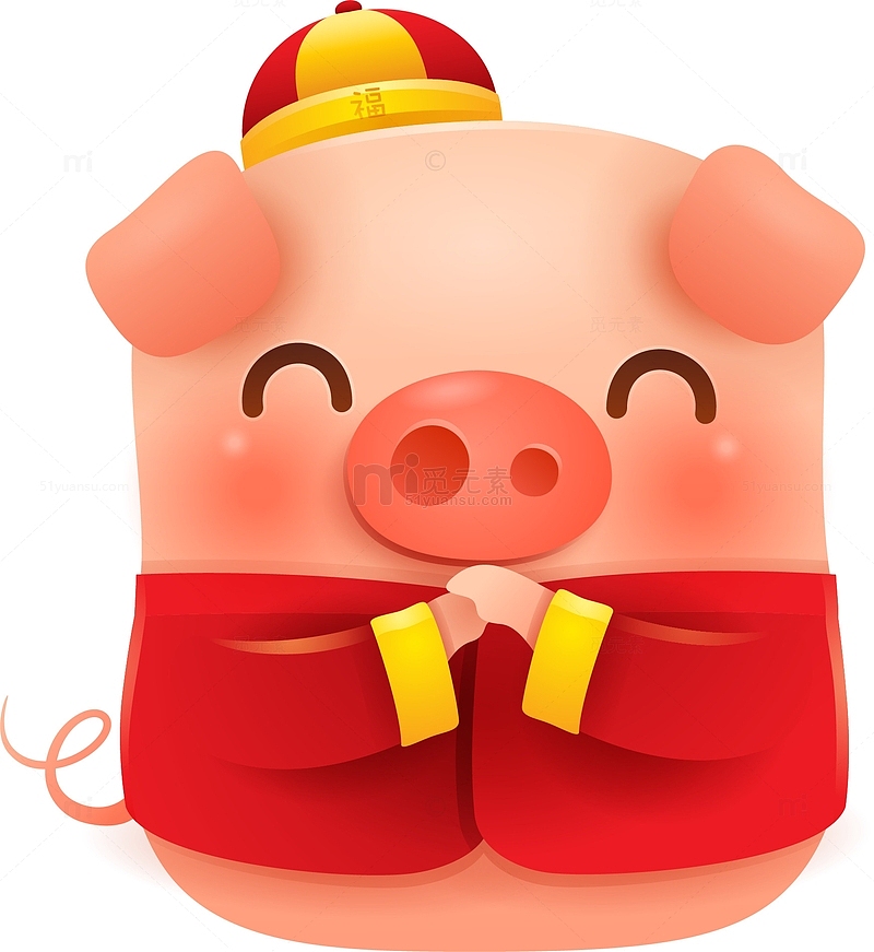 C4D卡通穿红色衣服拜年的猪形