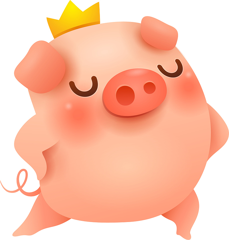 C4D卡通戴皇冠的猪形象装饰图案