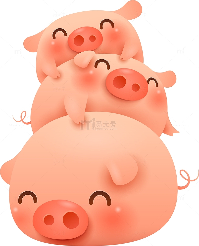 C4D卡通三只可爱的小猪装饰图案